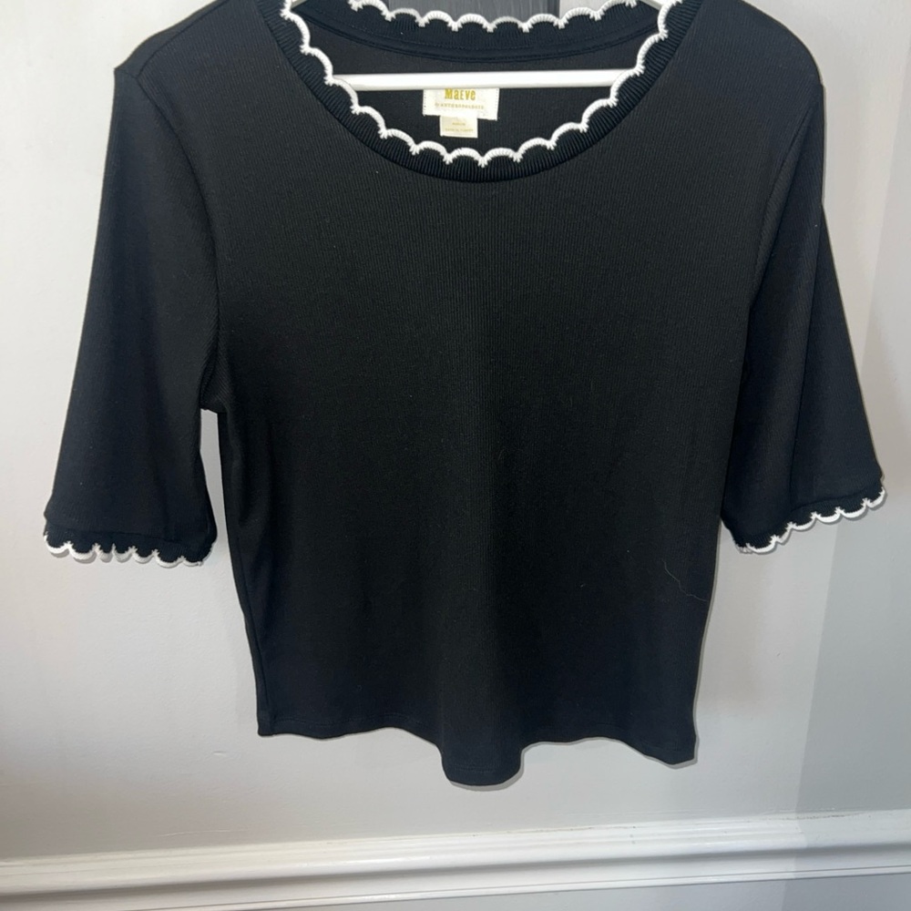 Anthropologie Maeve Black Top with Scalloped Edges Size M